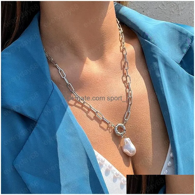 european detachable imitation pearl pendant necklaces women circle tassel cross clavicle chains female single hollow out alloy neck jewelry