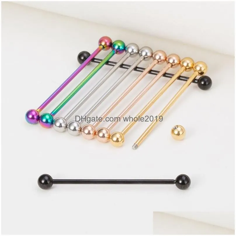 stainless steel industrial barbell cartilage earring long ear stud helix tragus piercing retainer body jewelry