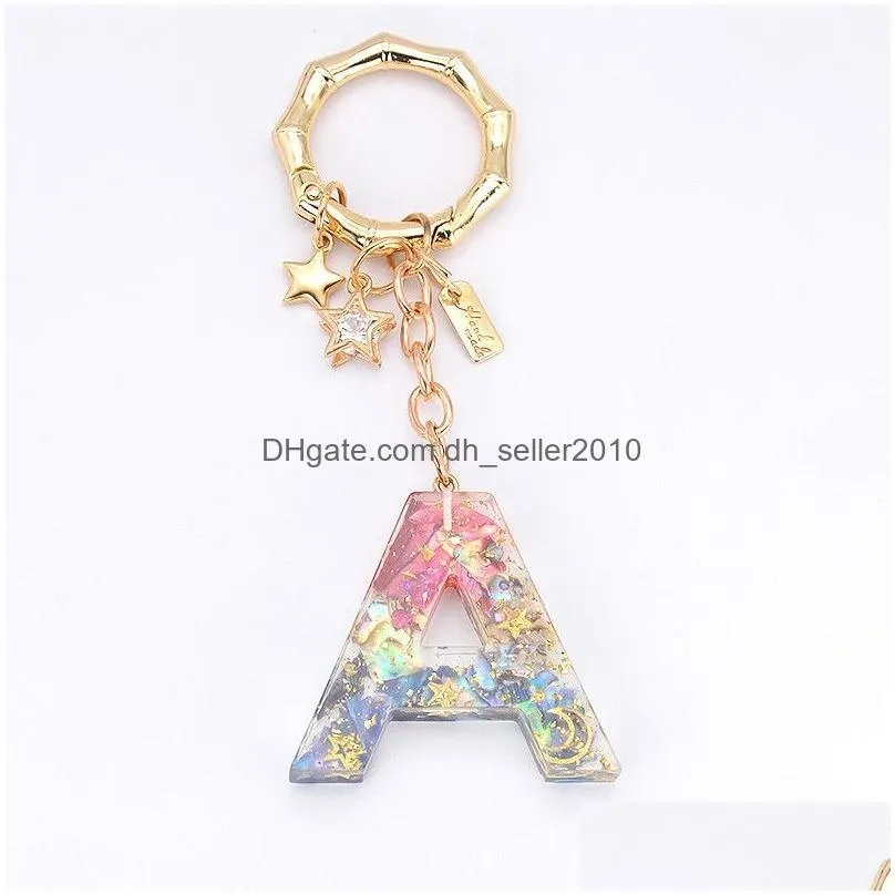 dried flower english letters keychains for women cute star car key rings handbag pendant accessories gift