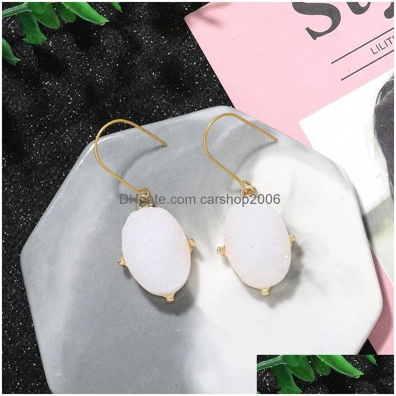 trendy dangle earrings white quartz semiprecious metal pendant drop earring for women bohemian jewelry