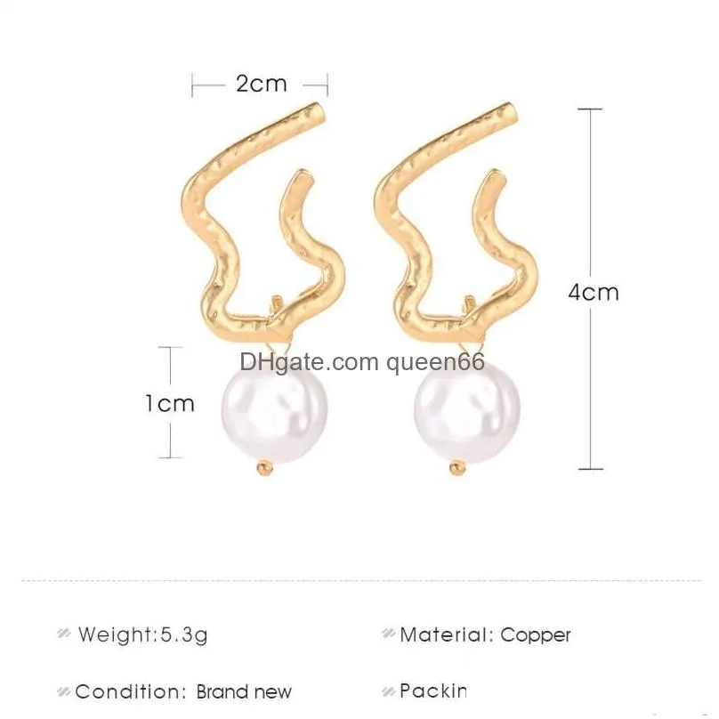 irregular baroque pearl stud earrings women retro hollow copper ear drop korean lady business party daily wearing earring ornaments accessories matte