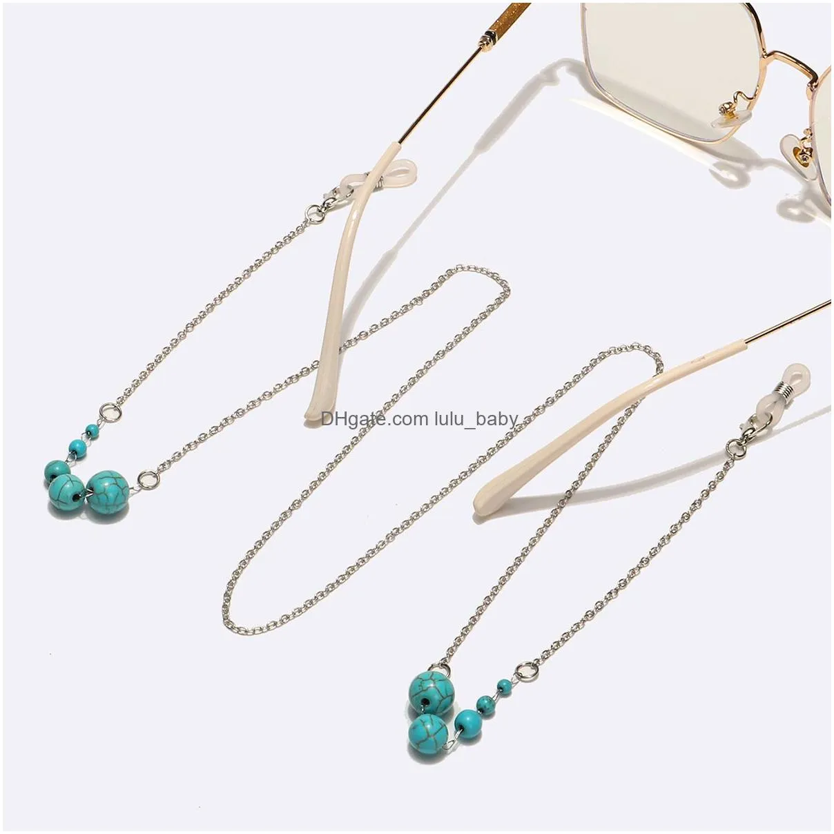 blue stone beads eyeglasses chains metal chain for fashion women jewelry glasses chain necklaces