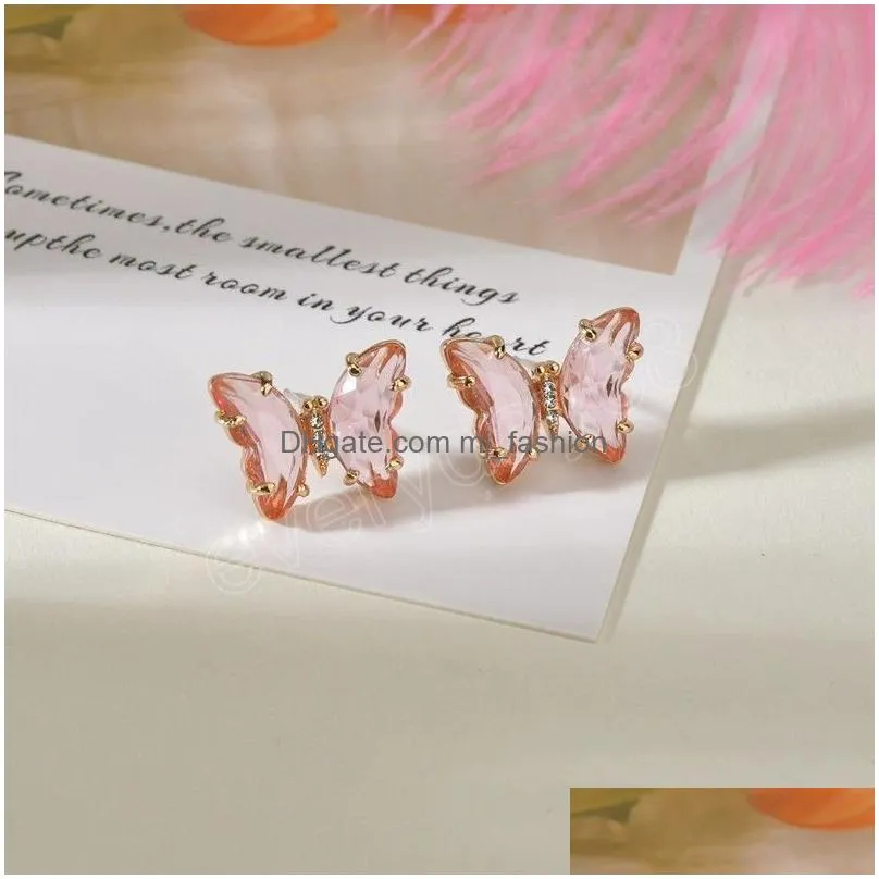 butterfly zircon earrings womens korean trend jewelry transparent stud earrings lovely temperament piercing earrings