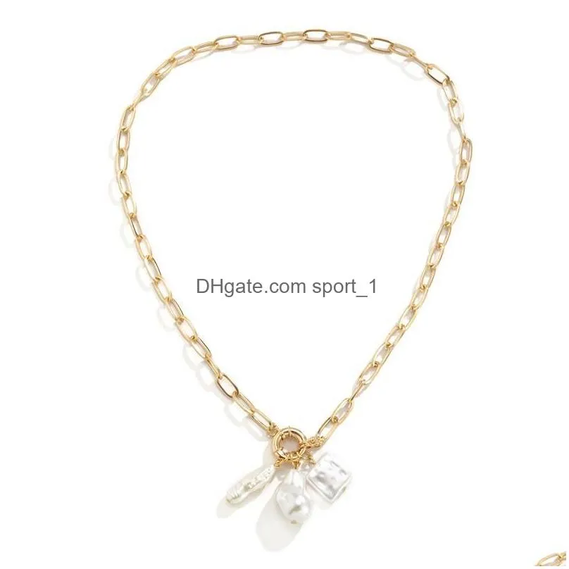 european detachable imitation pearl pendant necklaces women circle tassel cross clavicle chains female single hollow out alloy neck jewelry