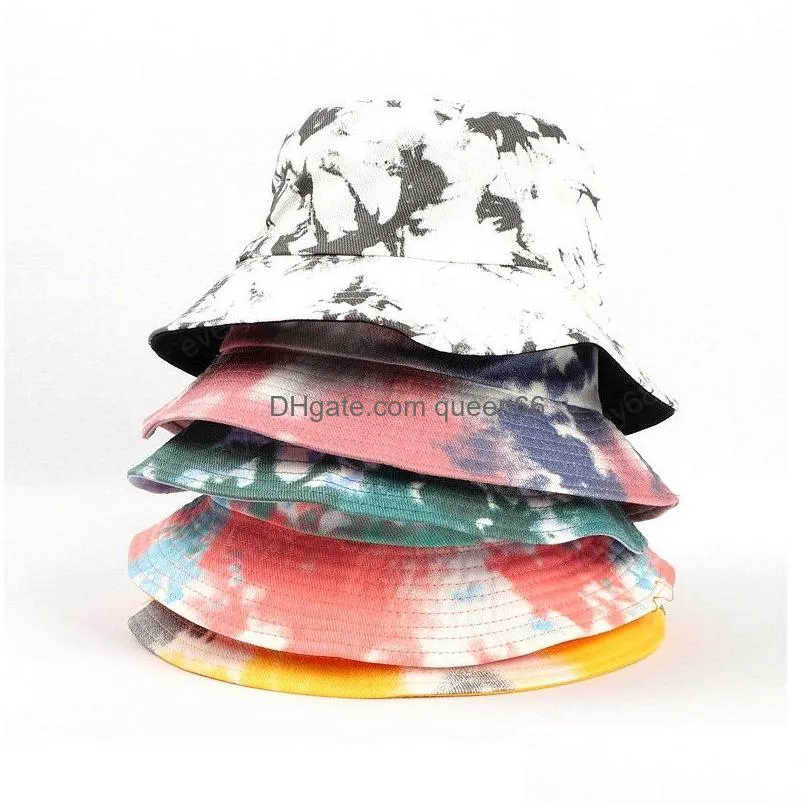 fashion summer tie dye bucket hat visor rainbow color men women cotton flat sun hats fisherman suncap outdoor sunscreen