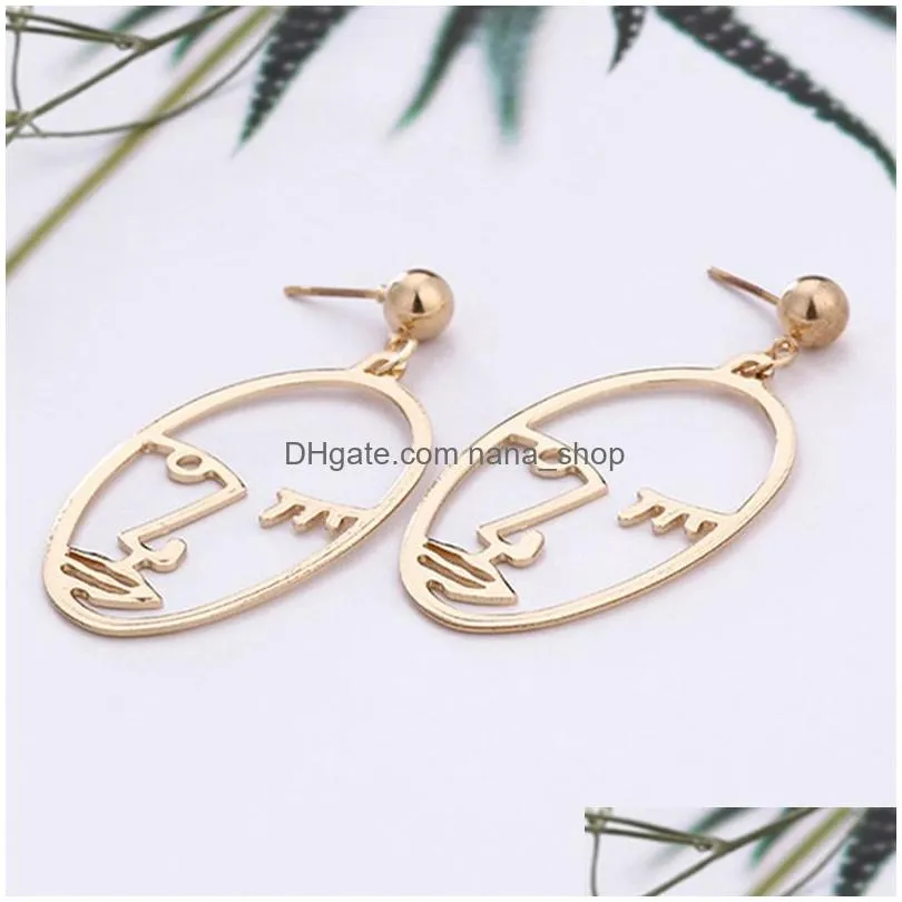 european and american metal fashion creative exaggerated face pendant earrings retro personality simple female trend jewelry