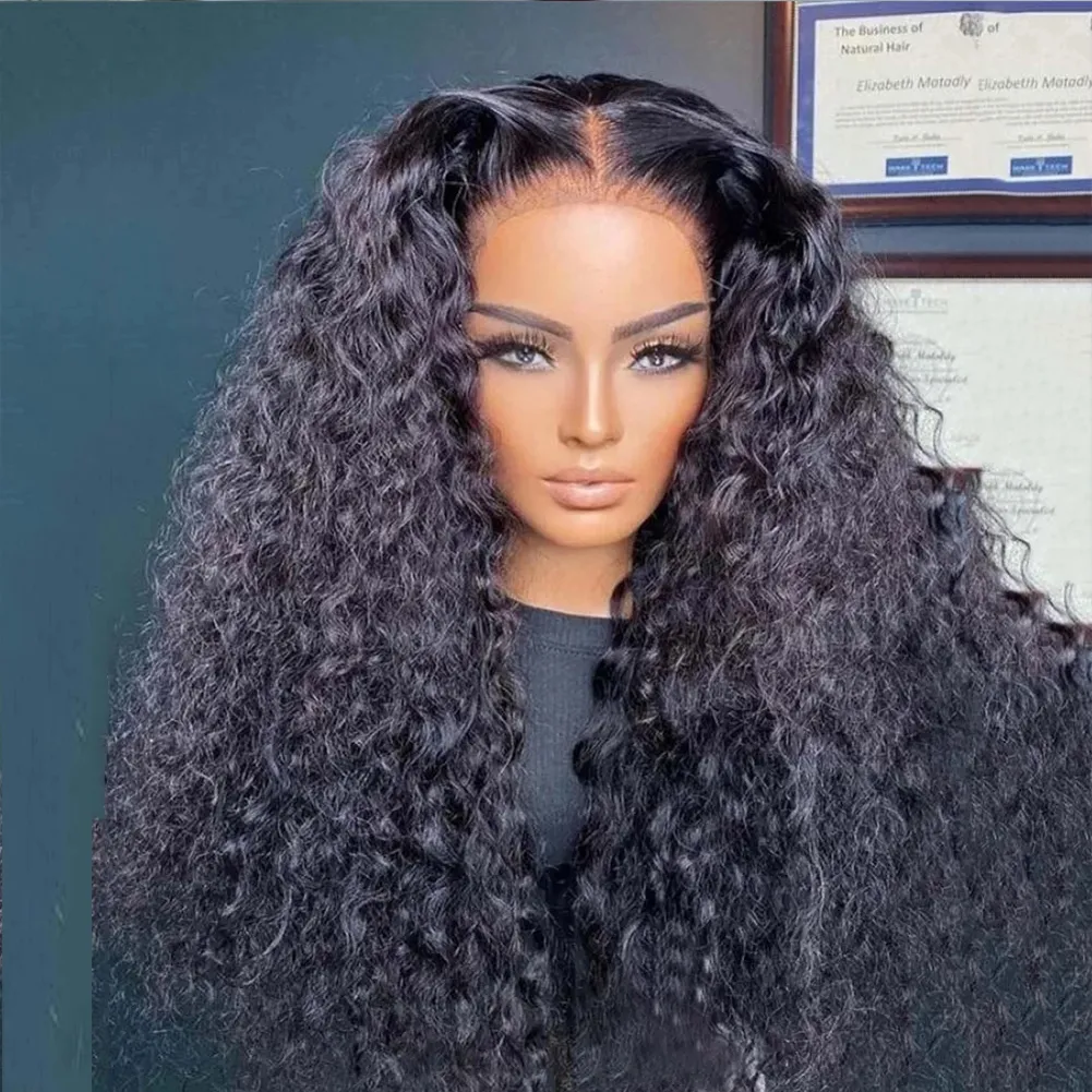 200 Density Natural Black Curly Lace Front Wig Human Hair 13x4 Kinky Curly Lace Frontal Wig Brazilian Transparent Lace Synthetic Wigs