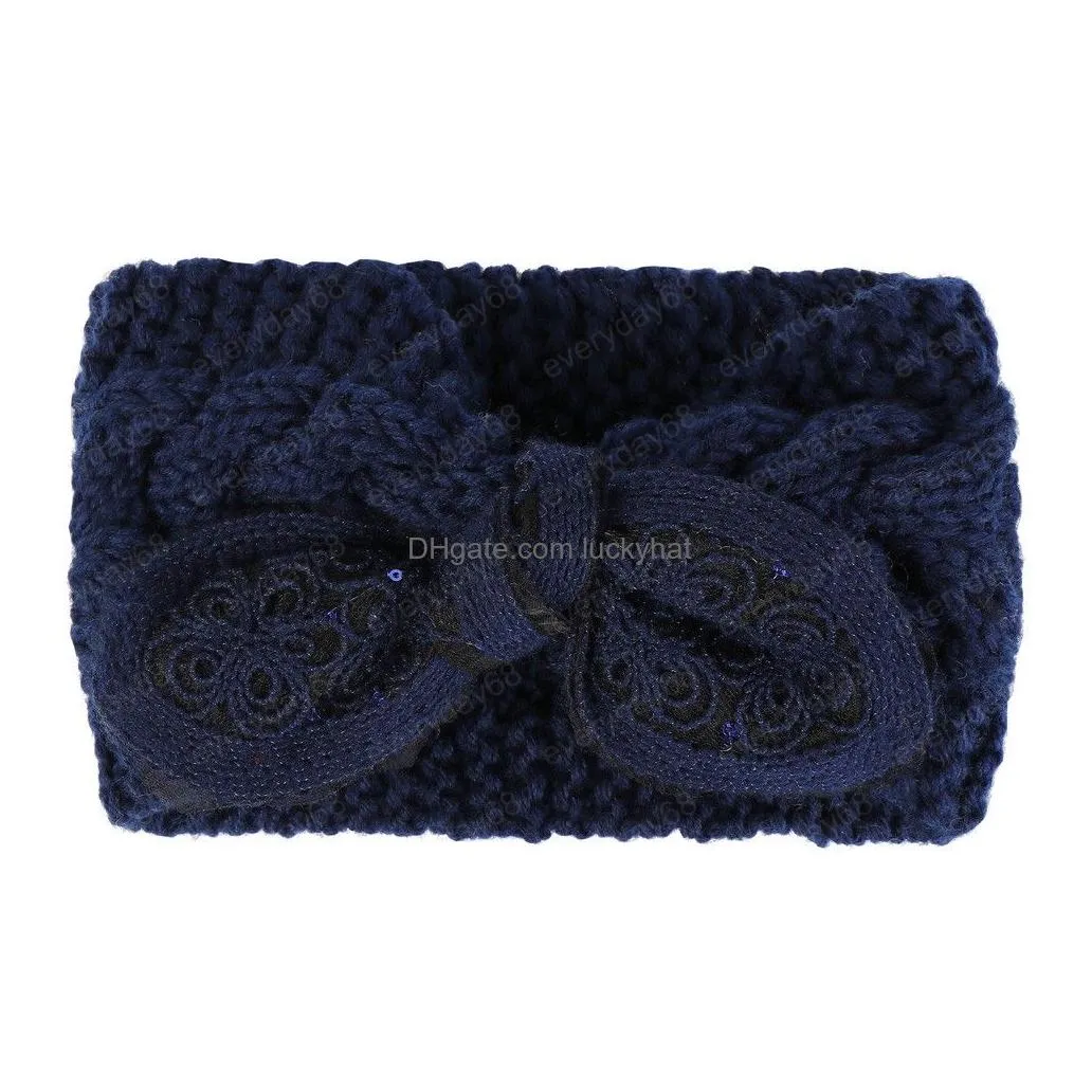 new winter women warmer wide band wool flower hairbands knitted crochet twist headbands turban headwrap for girl