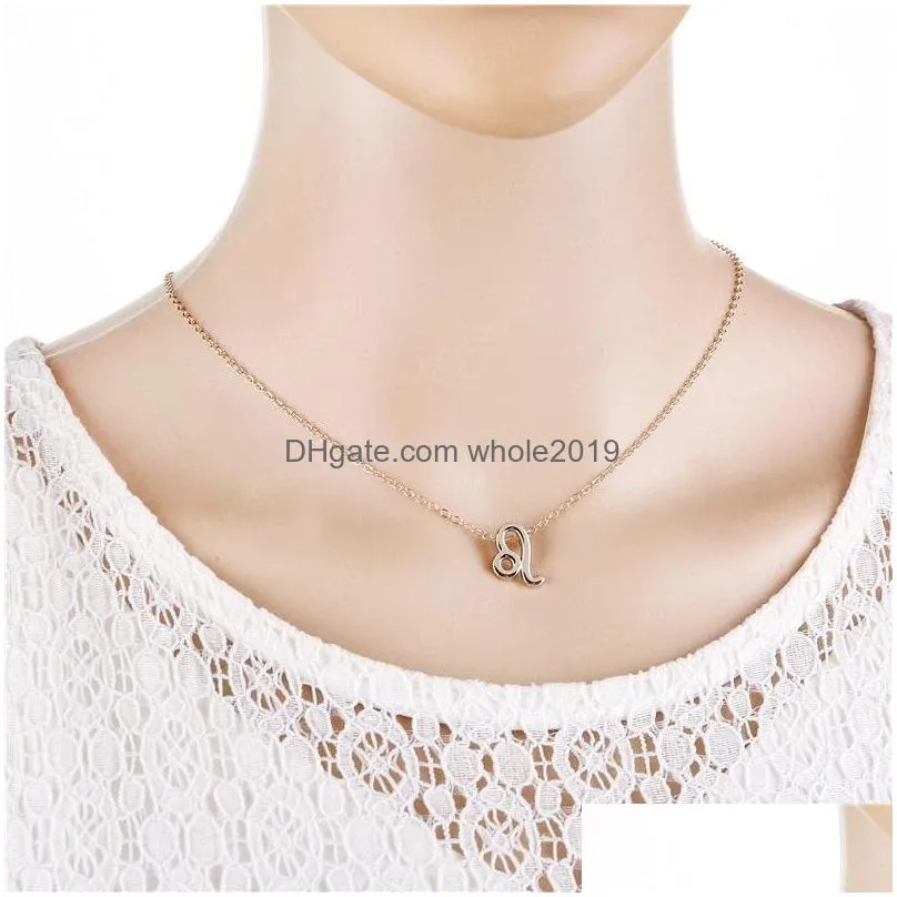 zodiac signs symbol letter pendant necklace set for women 12 constellations three layer clavicle chain choker necklaces with card