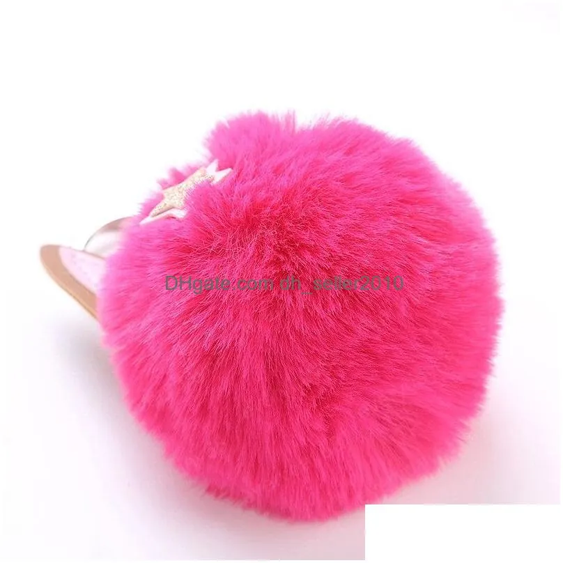 fur ball keychains cat ears star eyes fur ball keyring fluffy bag charms key holder for women girl pendant christmas gift