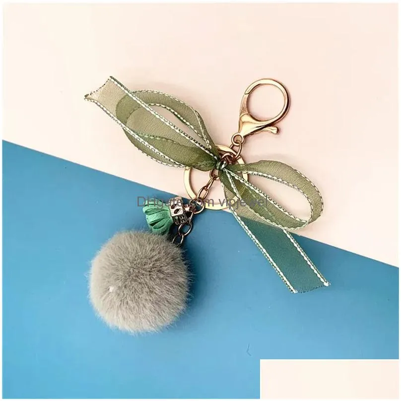 soft pom fluffy plush charm ball tassel keychains colorful faux fur fluffy keychain for women