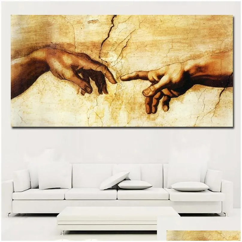 paintings hand of god creation adam black white canvas painting print on canavs wall art pictures for living room decor no frame