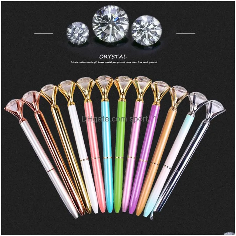 promotion gift diamond crystal ballpoint pens school office metal gem ballpoint pens 28 colors student pen with large diamond dh1330