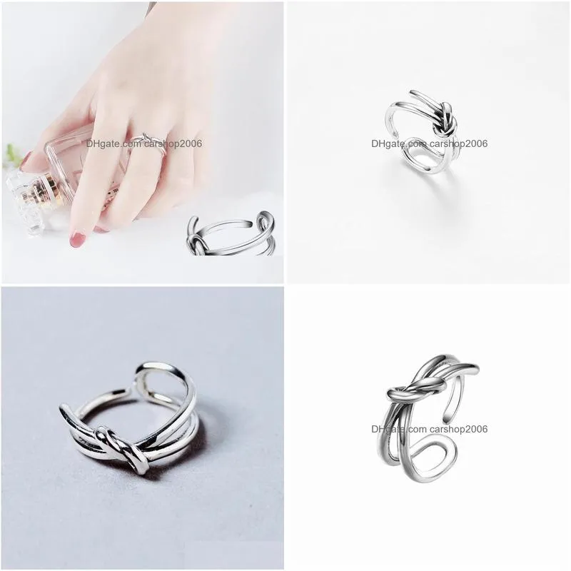 silver fashion retro double layer rope knot adjustable ring jewelry for women party gift