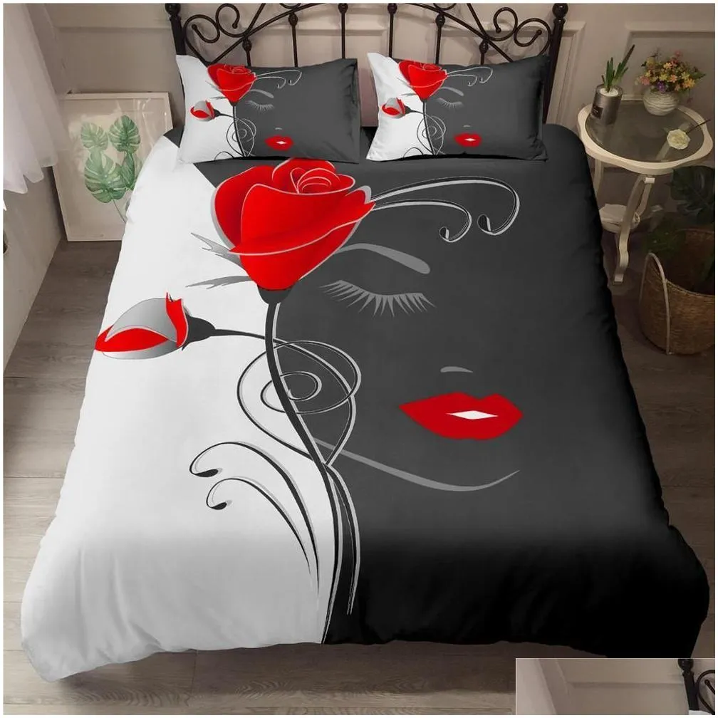 homesky rose flower bedding sets 2/3 pcs king queen sizes beautiful woman duvet cover set print comforter sets bed linen sets 201120