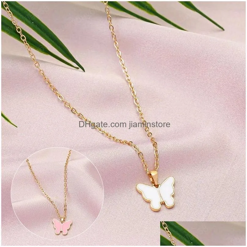 cute butterfly pendant necklace choker for women party golden long chain clavicle necklace korean statement charms jewelry gift