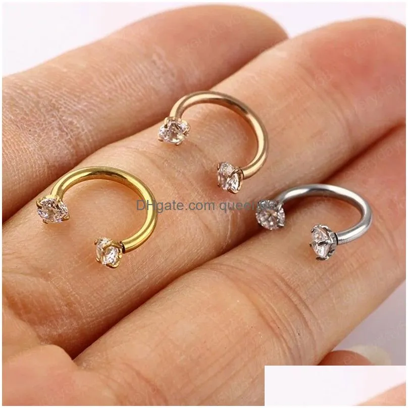 small thin surgical steel nose lip loop ear tragus cartilalge open circle with crystal hoop ring piercing stud body jewelry