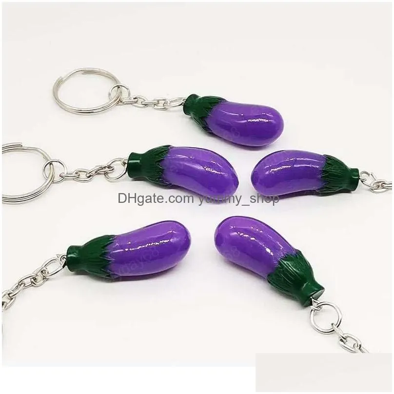 3d imitation vegetables keychain eggplant key ring for women handbag pendant charms decoration