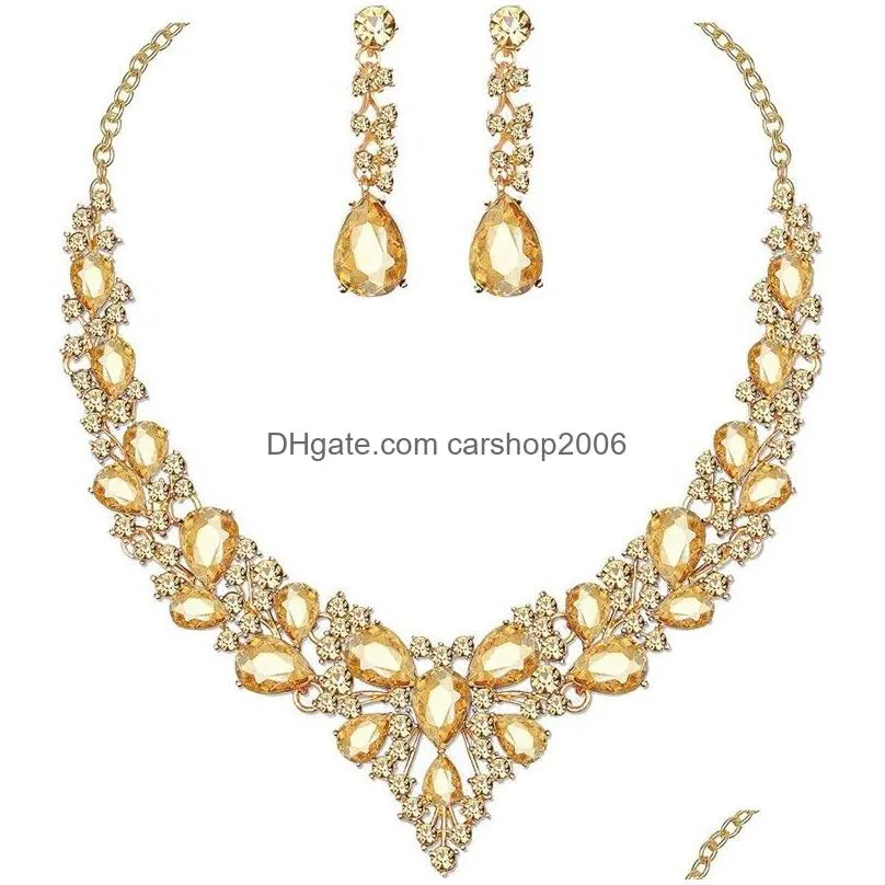 gorgeous bridal crystal rhinestone necklace and earrings jewelry sets gifts for wedding party prom dress