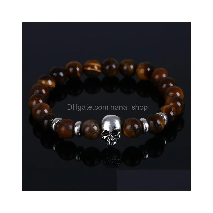 women lava stone and tiger eye turquoise stone beads bracelet 2022 fashion man black natural stones skull bracelet