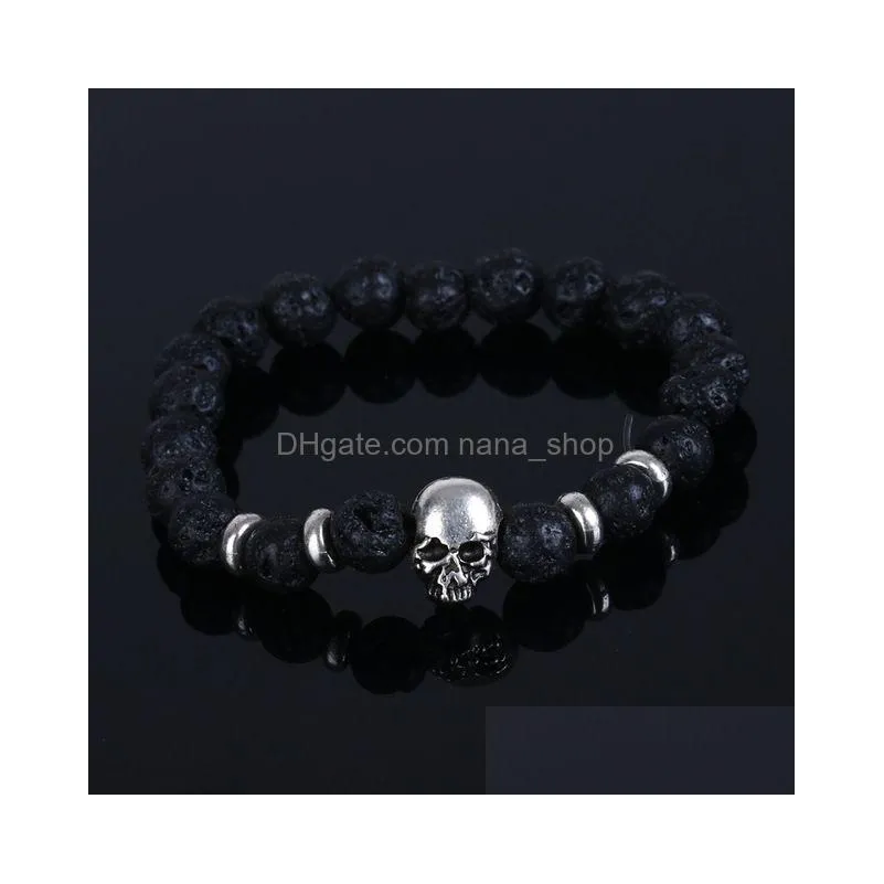 women lava stone and tiger eye turquoise stone beads bracelet 2022 fashion man black natural stones skull bracelet