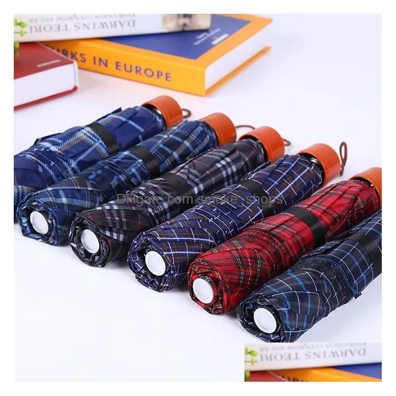 umbrellas portable threefolding uv protection plaid umbrella 8 bone wind resistant umbrella rainproof men women folding umbrellas