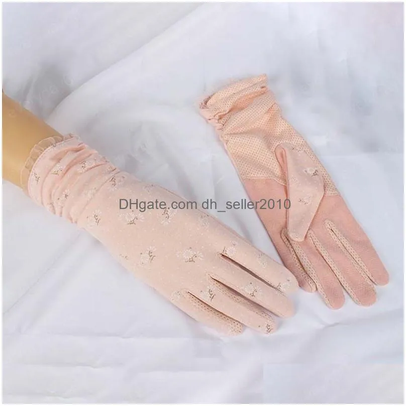 women summer lace gloves floral outdoor touch screen finger gloves breathable ladies cotton sunscreen nonslip driving mittens