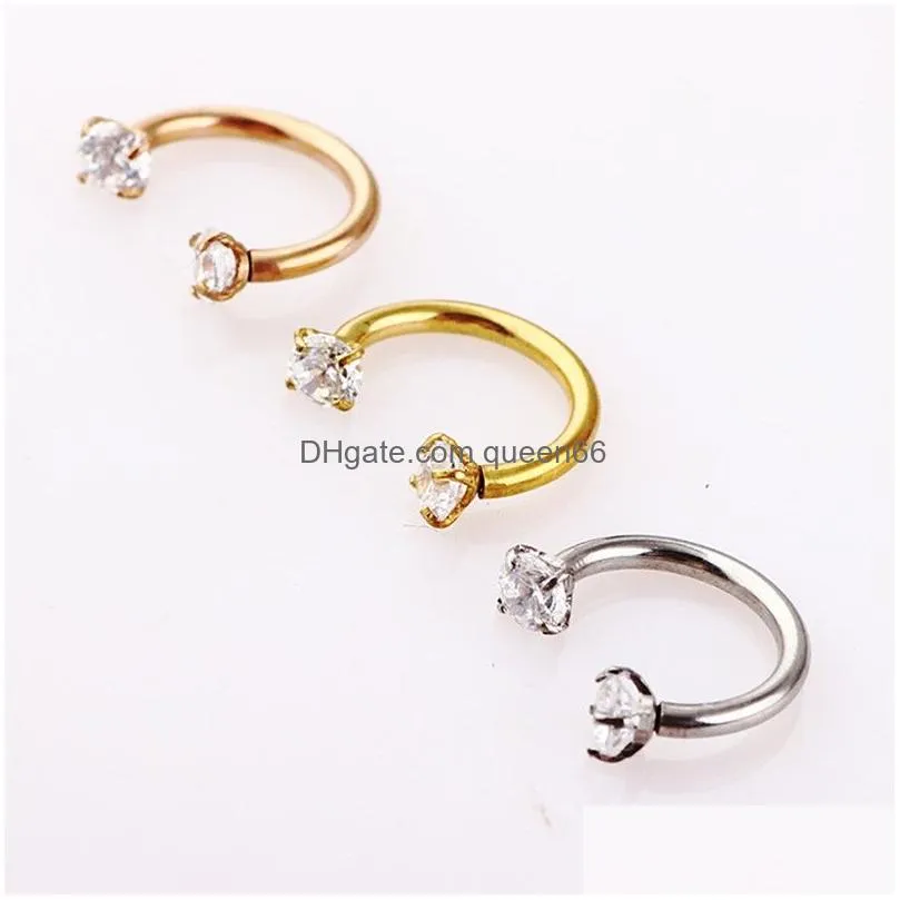 small thin surgical steel nose lip loop ear tragus cartilalge open circle with crystal hoop ring piercing stud body jewelry