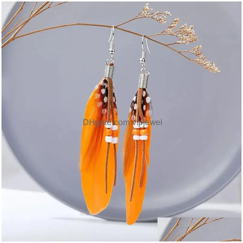 bohemian tassel charm earrings rice beads feather earrings womens fashion accessories