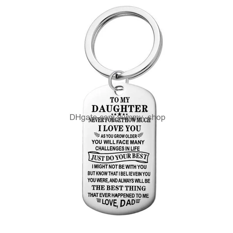 to my son daughter love mom dad necklaces keychain stainless steel dog tag letter pendant beaded chains for women men s family jewelry