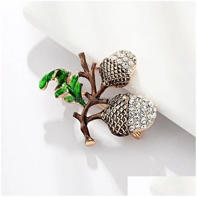 trendy pine shape red flower brooch for women green leaf cherry brooches suit lapel pin clothing scarf