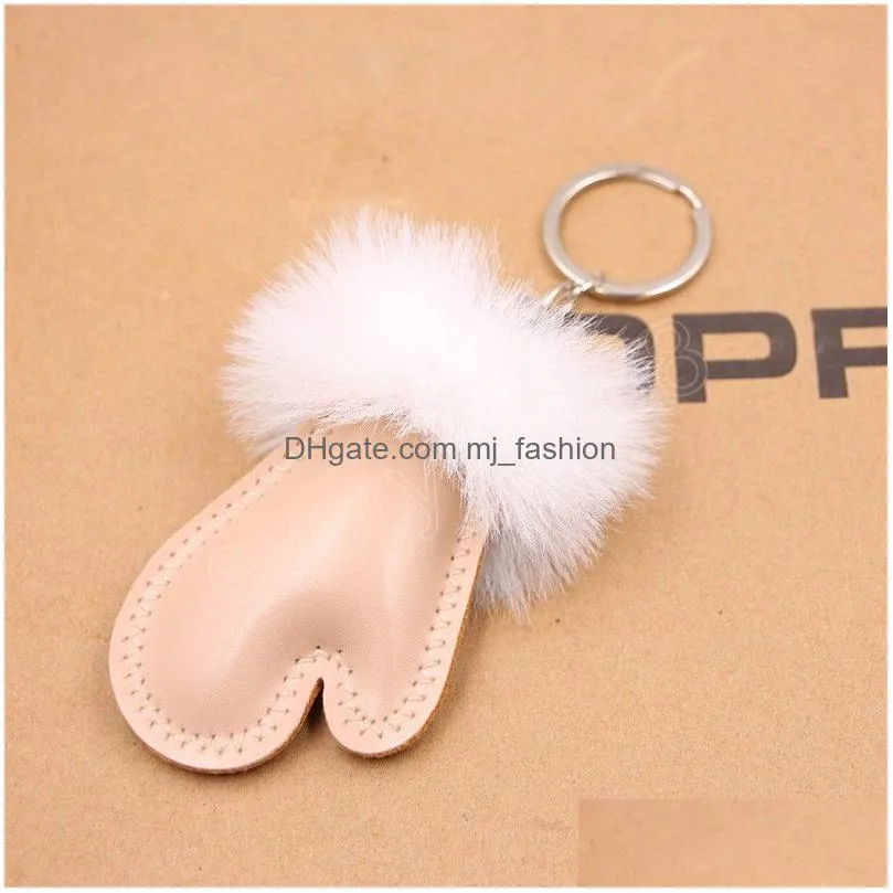 winter pu plush gloves pendant keychain for women bag hanging ornament leather gloves key ring car key holder charm jewelry gift