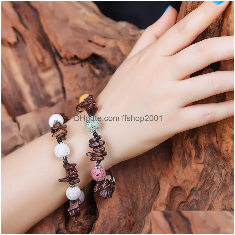 fashion bohemian colorful lava stone bracelet for women and men jewelry weave leather essential oil diffuser bracelet