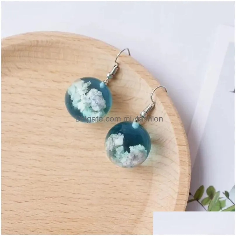 fashion jewelry blue sky sphere dangle earrings terrarium clear cloudy sky designer crystal earring nature inspired