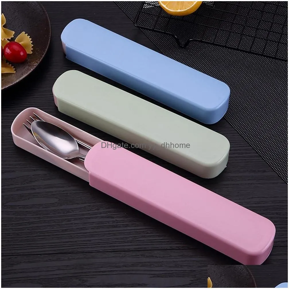 stainless portable stainless steel tableware set promotional portable twopiece spoon chopsticks set with pp box spoon/chopsticks kit