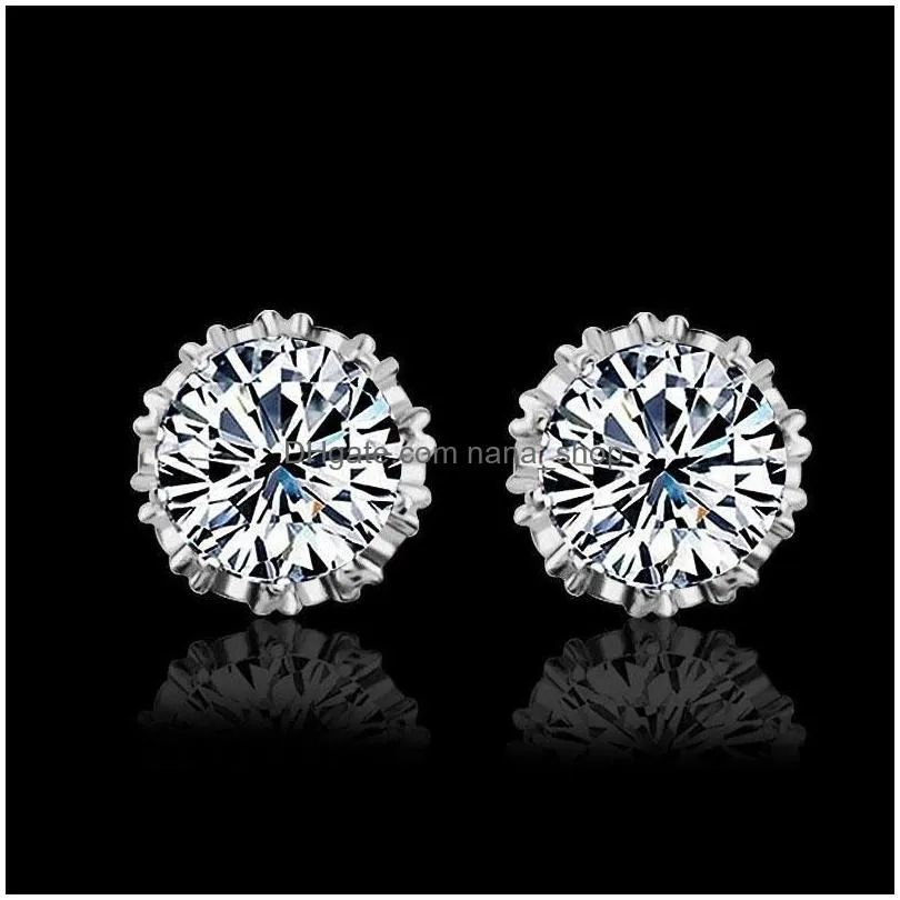 new arrived stud women 925 sterling silver crown wedding stud earring shiny crystal simulated diamonds engagement beautiful jewelry