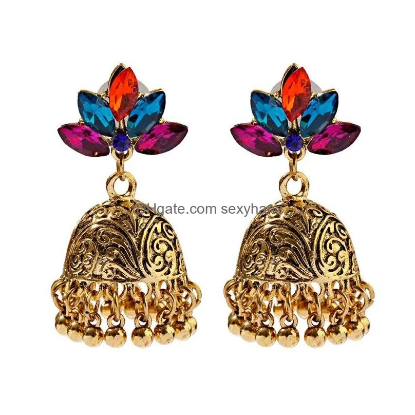 classic leaf crystal ladies dangle earrings bijoux vintage gold bells indian earrings for women wedding jewelry