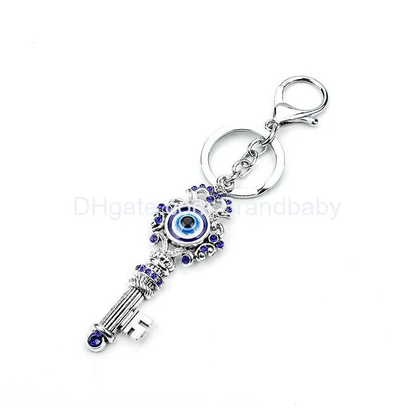 unique blue crystal key ring jewelry good quality turkey evil eye alloy keychain charm kids gifts