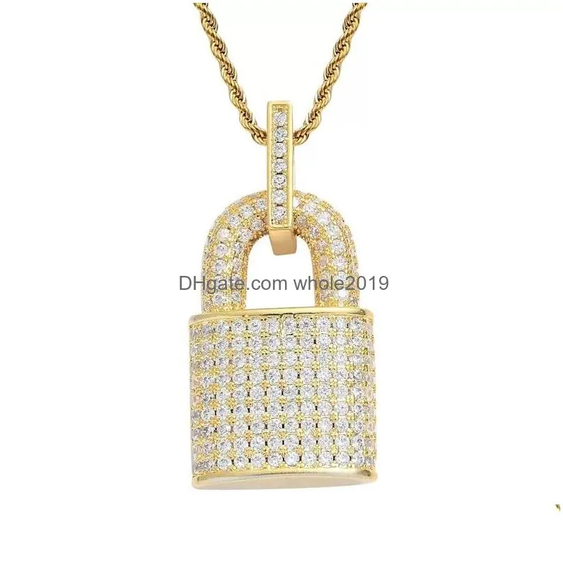 bling diamond cubic zircon lock necklace hip hop jewelry set 18k gold padlock pendant necklaces stainless steel chain fashion for women