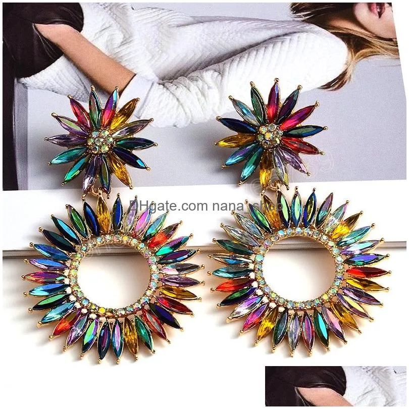 colorful crystal dangle drop earrings classic round metal earrings jewelry accessories for women