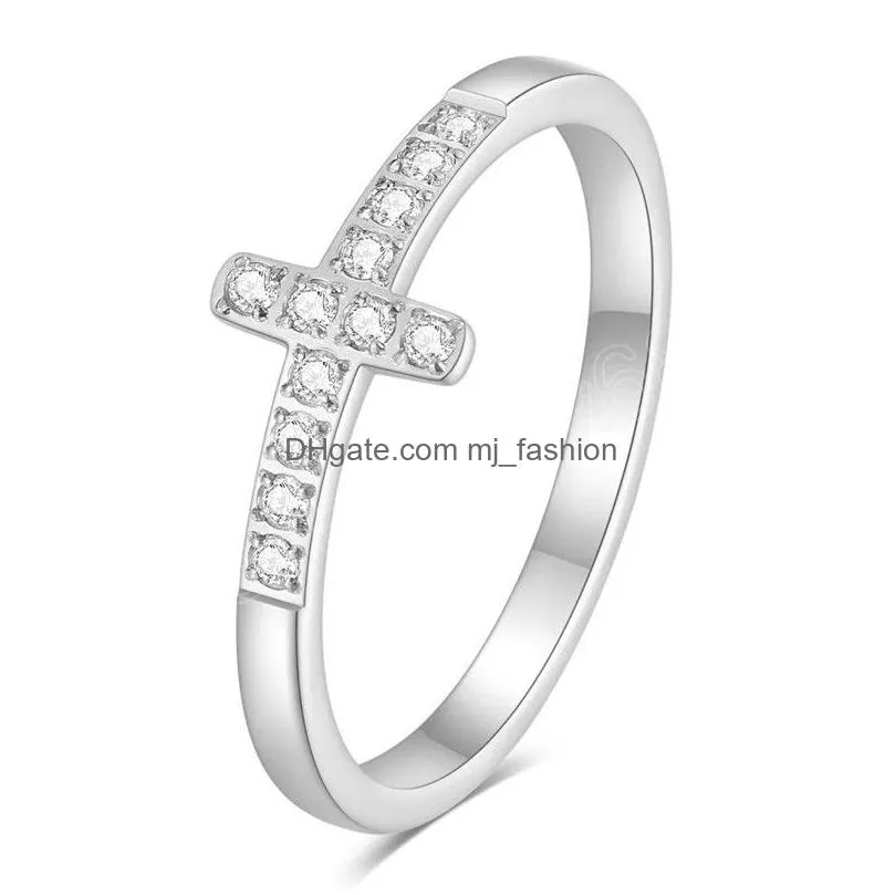 in titanium stainless steel cross finger ring for women ins cute bling cz stone cubic zirconia silver gold color rings birthday gifts wholesale jewlery