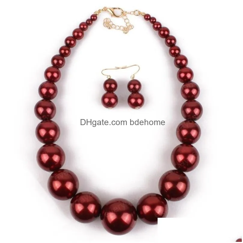 imitation pearl choker necklace and drop earrings set abs plastic red black gold pearls torques simple jewelry female wedding gift