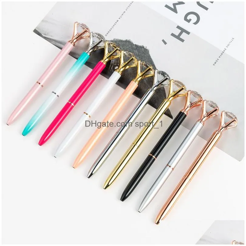 promotion gift diamond crystal ballpoint pens school office metal gem ballpoint pens 28 colors student pen with large diamond dh1330