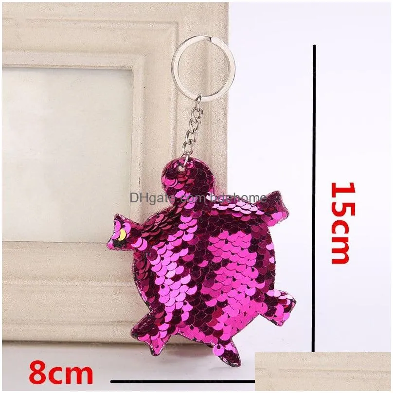 fashion glitter sequins key chain shiny keychain animal tortoise keyrings for women bag pendant jewelry