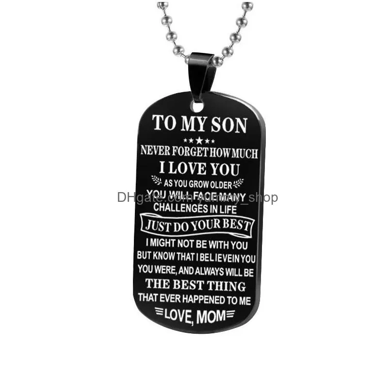 to my son daughter love mom dad necklaces keychain stainless steel dog tag letter pendant beaded chains for women men s family jewelry