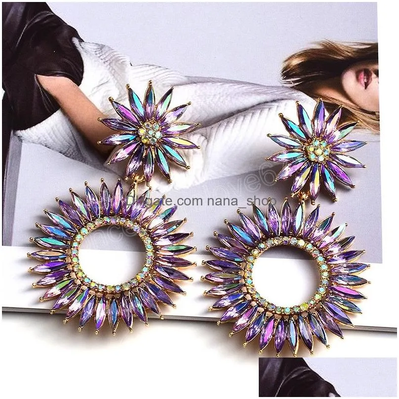 colorful crystal dangle drop earrings classic round metal earrings jewelry accessories for women