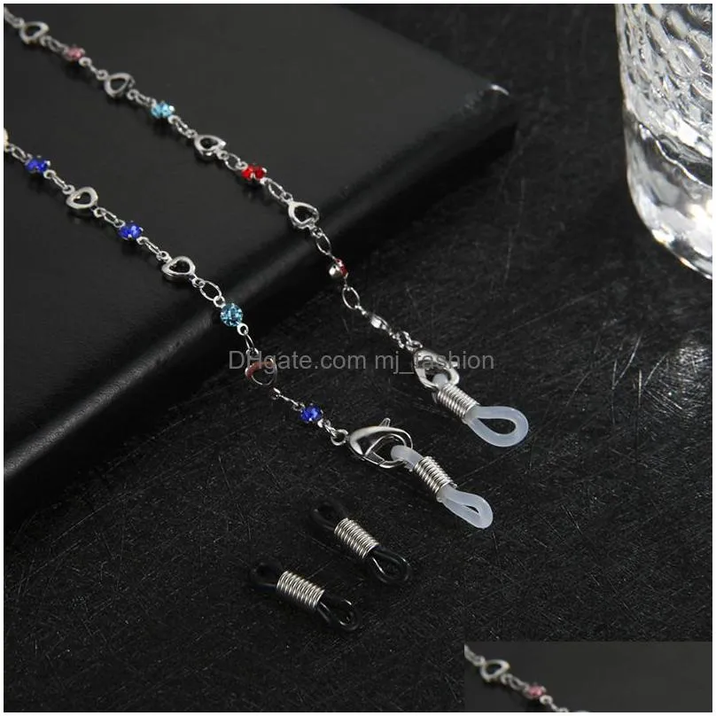 luxury stainless steel face eyeglasses chain crystal hollow heart straps sunglasses glasses accessories