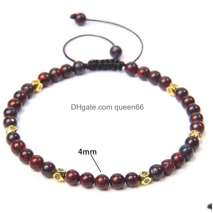 women men couple lover strands bracelet gifts jewelry 4mm beaded natural stone beads metal charm bracelets