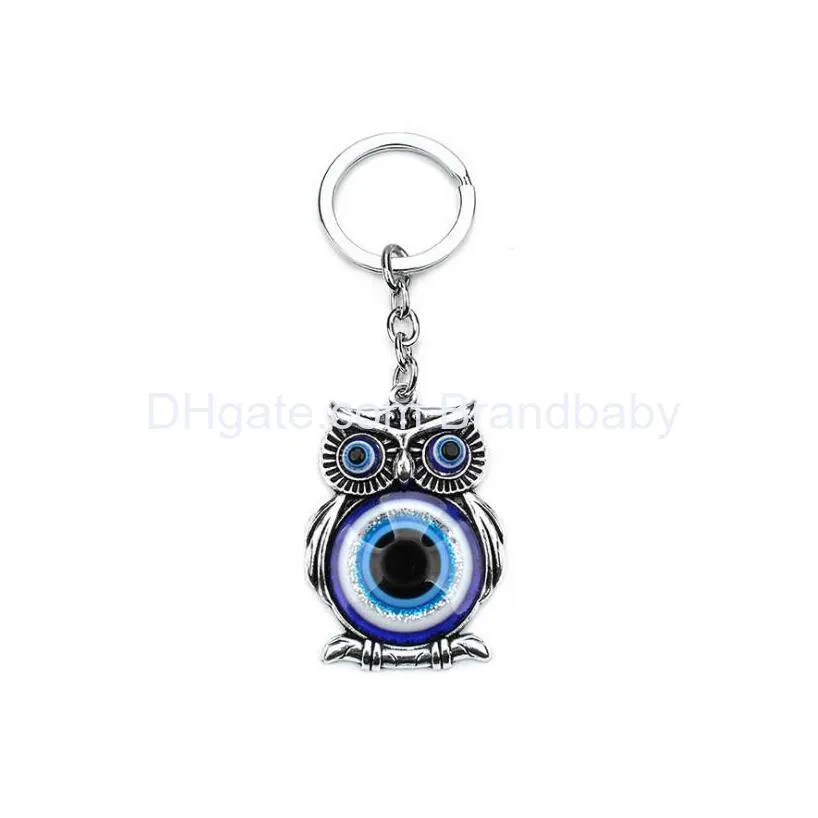 unique blue owl pendant jewelry keychain good quality turkey evil eye alloy key chain charm kids gifts