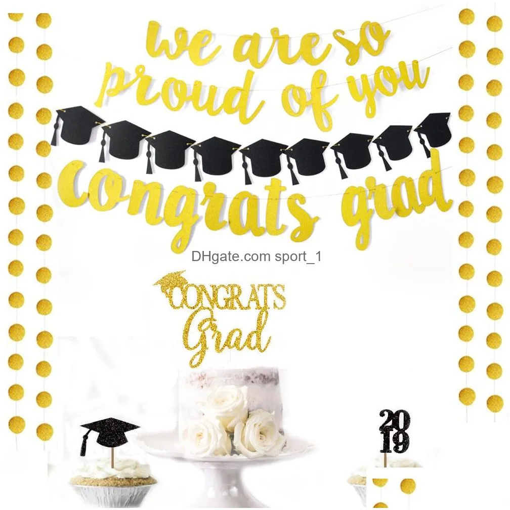 2019 graduation party banner decorations congials giad banner we are so proud of you graduation hats decorations vt0044